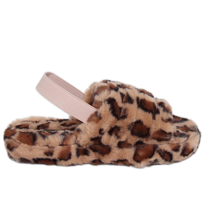 Brown X8130 Leopard women's slippers with an elastic band