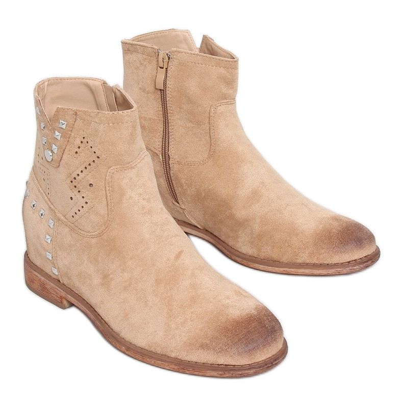 Openwork boots with hidden heel beige NC1126 Beige