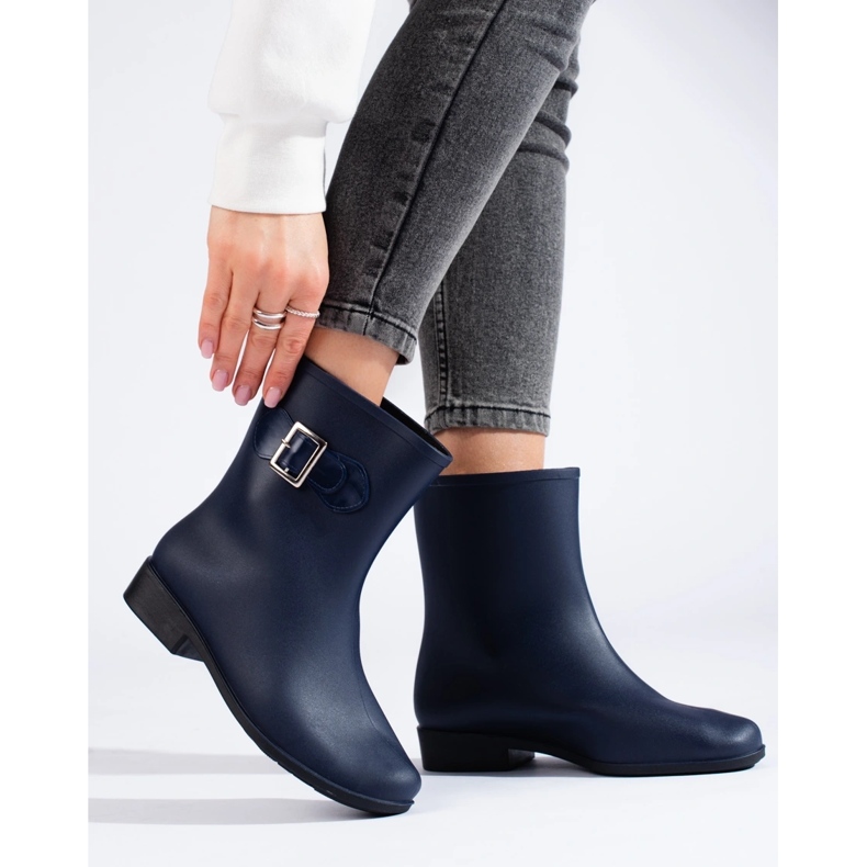 Navy blue rubber boots with a buckle