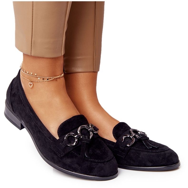 Elegant Women's Loafers Vinceza 10585 Suede Black