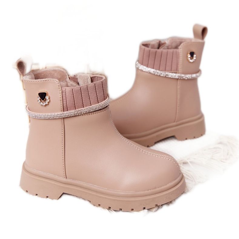Apawwa Children's Boots With Sequins Beige Toffees