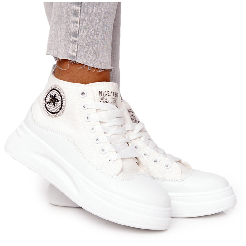 Women's High Sneakers On The Platform White Nice Girl