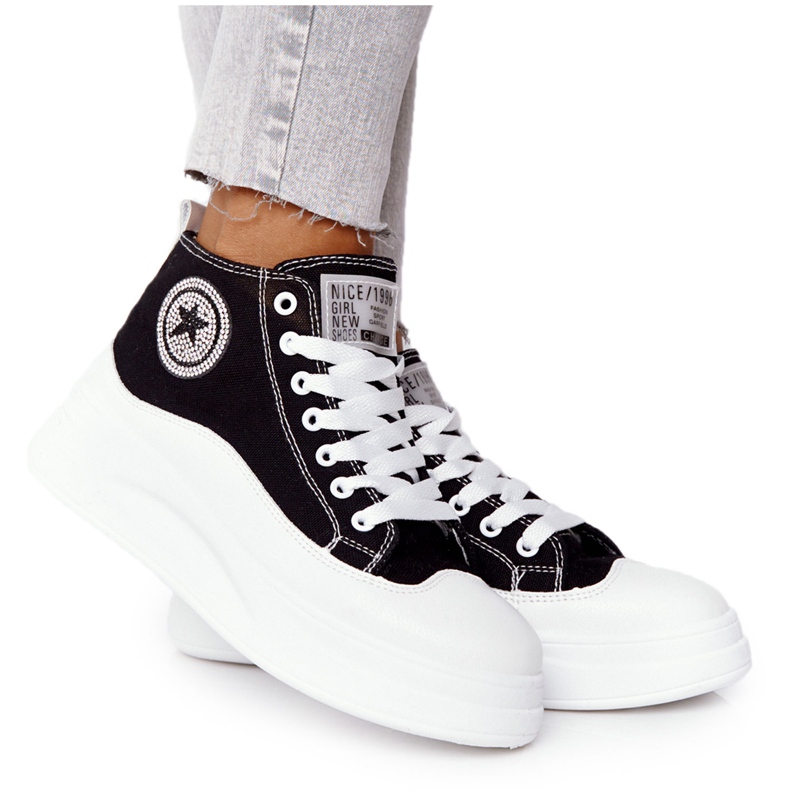 Women's High Sneakers On The Black Nice Girl Platform white