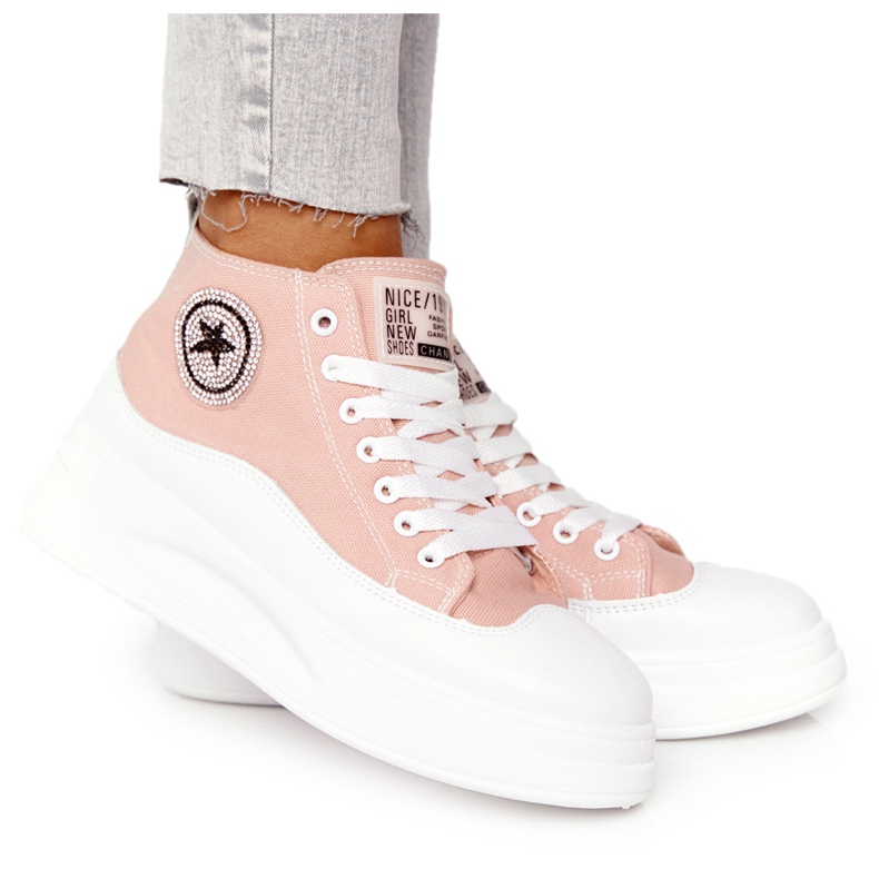 Women's High Sneakers On The Platform Pink Nice Girl white Women's High Sneakers On The Platform Pink Nice Girl white