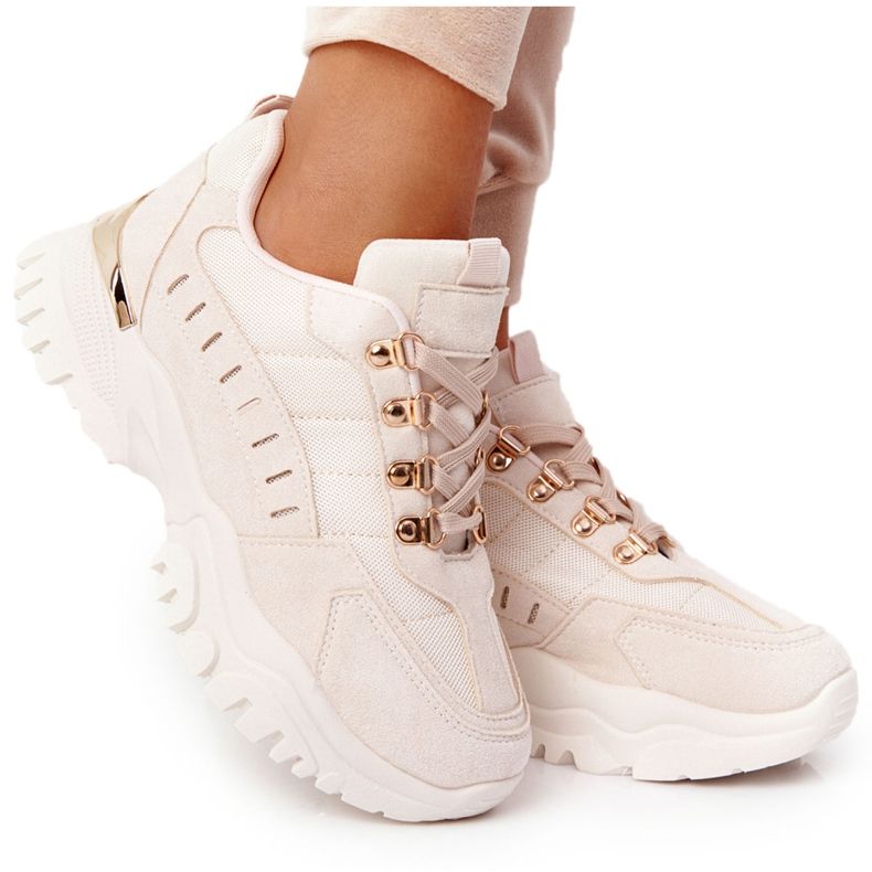 PS1 Women's Beige Sneakers Good Mood On Large Sole