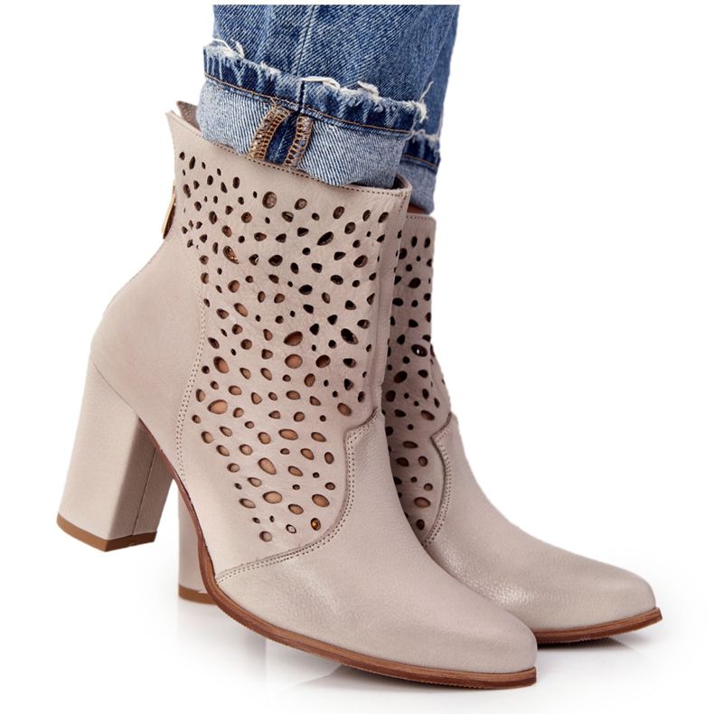 Openwork Leather Booties On A Post Exquisite 1219 Cappuccino beige
