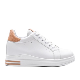 White sneakers on a hidden Halle wedge beige