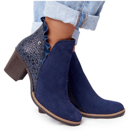 Women's leather boots on a high heel Maciejka Navy blue 04833-17