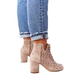 Openwork Leather Booties On A Post Exquisite 1184 Beige brown Openwork Leather Booties On A Post Exquisite 1184 Beige brown