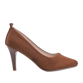 Brown pumps on a Cameron stiletto heel
