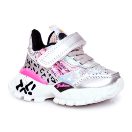 FRROCK Sport Children's Shoes With Velcro Silver Be Happy grey