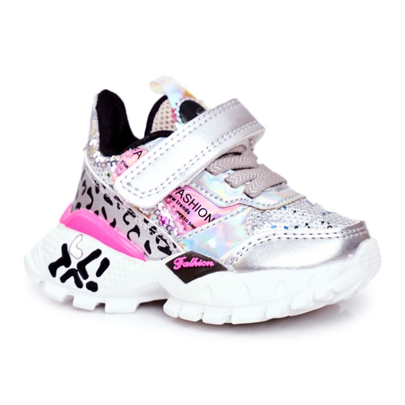 FRROCK Sport Children's Shoes With Velcro Silver Be Happy grey