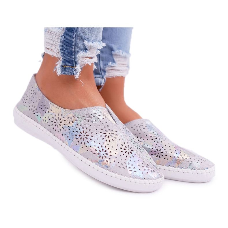 Jezzi Women's gray leather sneakers Comfort insert grey
