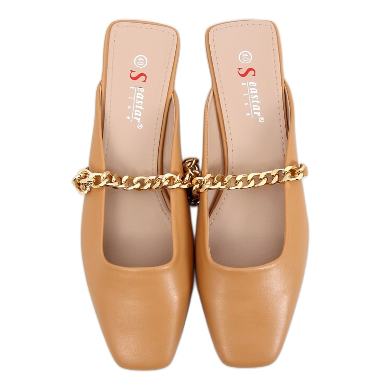 Slippers with a chain camel T399P Camel brown