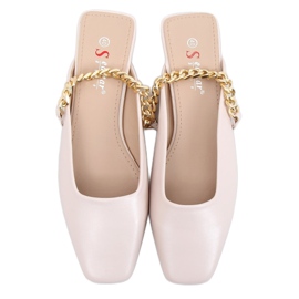 Beige slippers with a chain T399P Beige