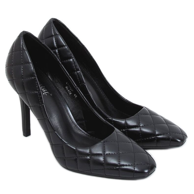 Black quilted women's stilettos LE082P Black