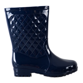 Bona Shiny Quilted Wellies navy blue