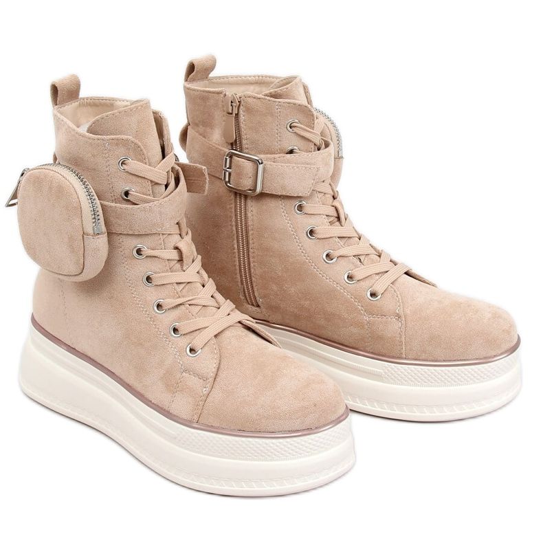 High-top sneakers with a pouch beige HO263 Beige