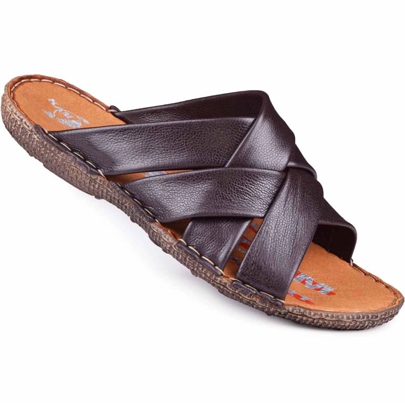 Kampol Men's leather slippers 214 / BR brown