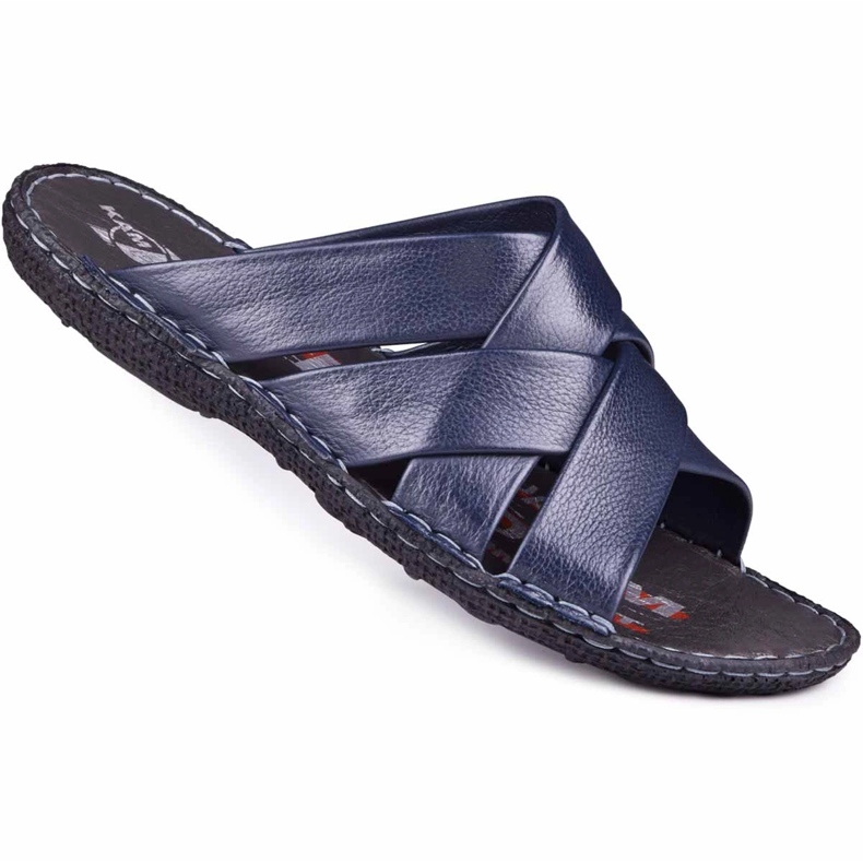 Kampol Men's leather slippers 214/63 navy blue Kampol Men's leather slippers 214/63 navy blue