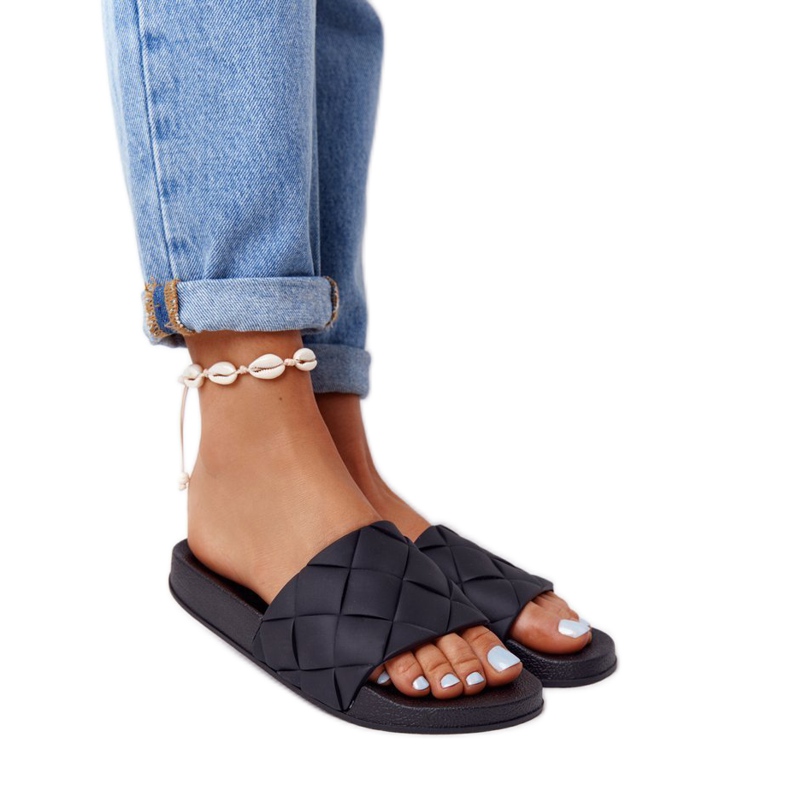 PS1 Women's Black Rubber Slippers Let's Swim