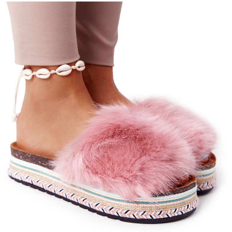 PS1 Pink Adventure Platform Slippers with Fur multicolored