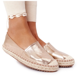 Leather Espadrilles On A Braided Sole Big Star HH274503 Golden Leather Espadrilles On A Braided Sole Big Star HH274503 Golden