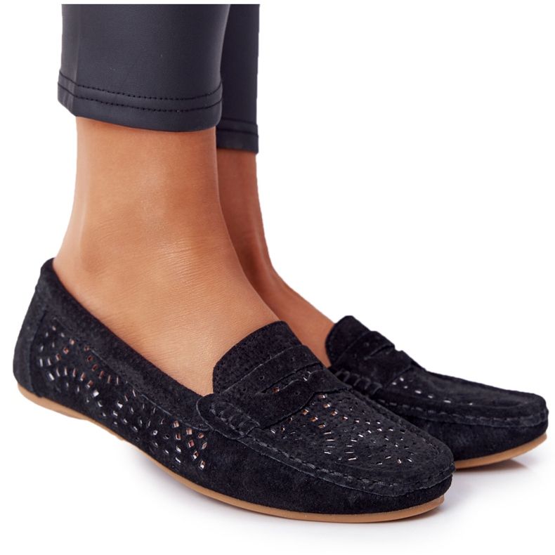 S.Barski Women's Suede Openwork Loafers from S. Bararski Black