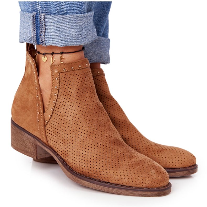 PS1 Openwork boots with cut-outs, Camel Clever brown