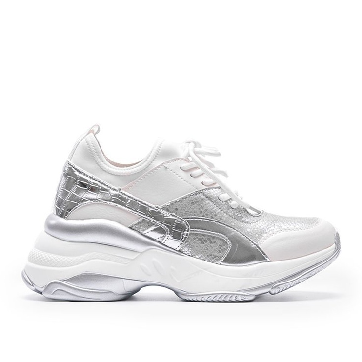 White and silver sneakers on a thick Lea sole