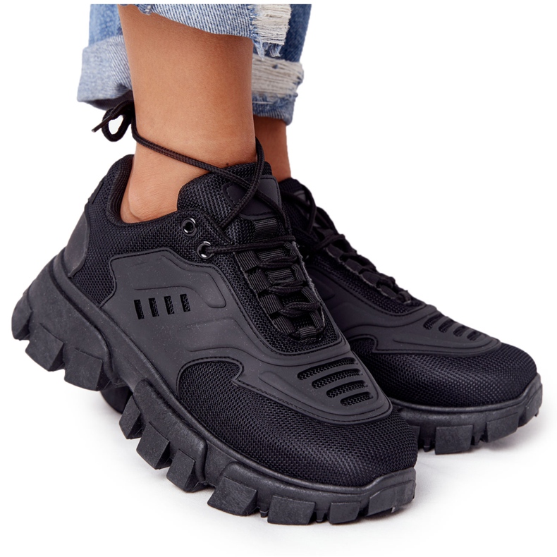 Women's Black Sneakers On Large Sole Black New York