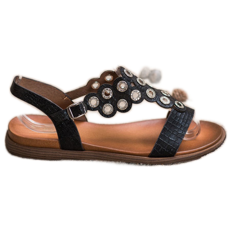 Sergio Leone Elegant Sandals With Cubic Zirconia black