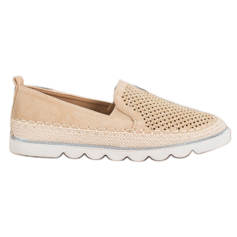 SHELOVET Openwork Slipons With Crystals beige