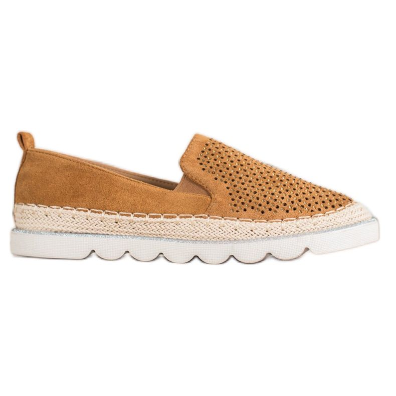 SHELOVET Openwork Slipons With Crystals brown