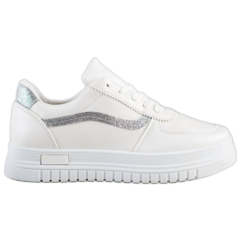 SHELOVET White Sneakers With Glitter Insert