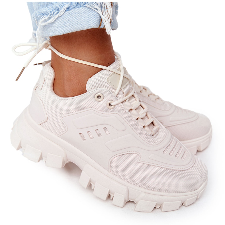 Women's Sneakers Beige New York On Large Sole