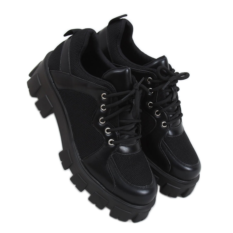 Black Moccasins on high soles NC1129 Black