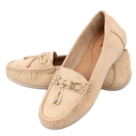 Women's beige loafers on a platform, beige H9228 Beis