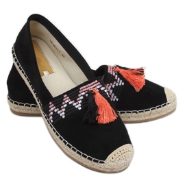 Black boho espadrilles with fringes LX-3R11 Black