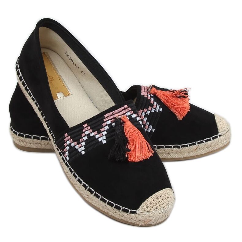 Black boho espadrilles with fringes LX-3R11 Black