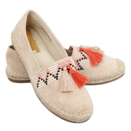 Boho espadrilles with a fringed beige LX-3R11 Beige