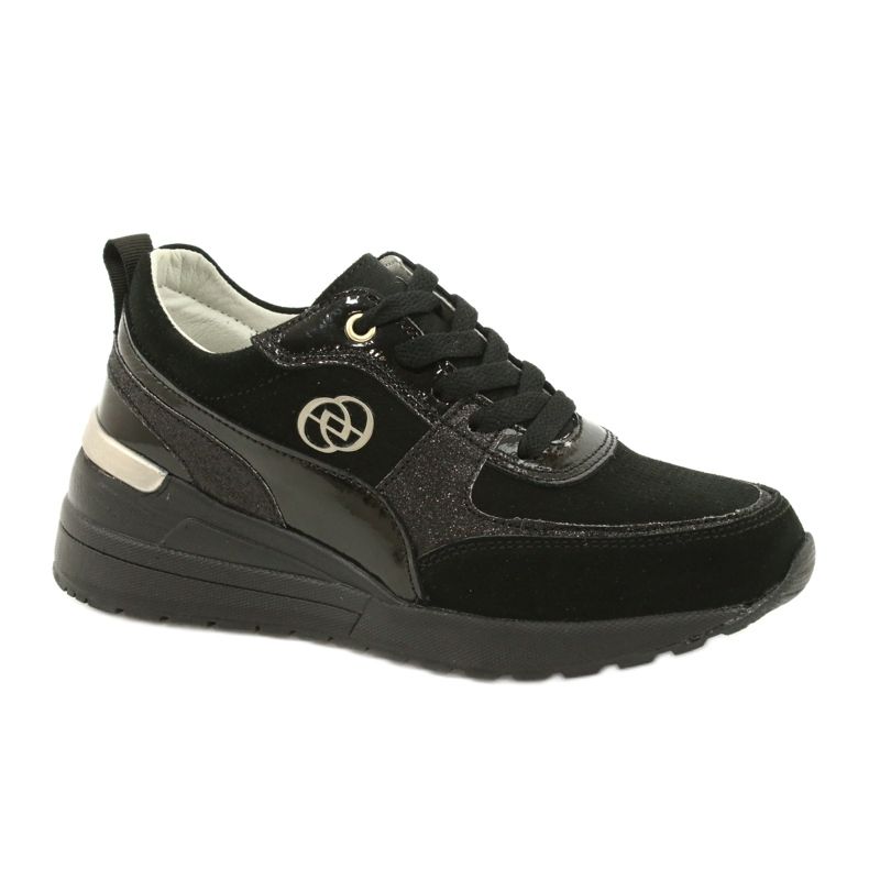 Evento Leather Women's Wedge Sneakers 21PB08-3954 Black