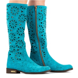 Olivier Women's turquoise openwork boots blue