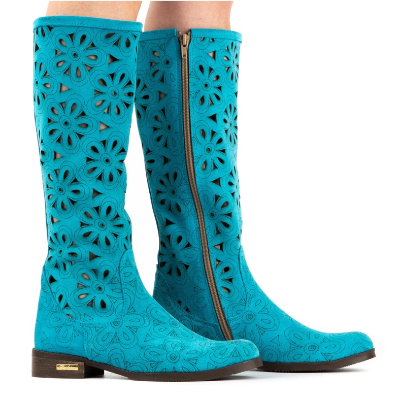 Olivier Women's turquoise openwork boots blue