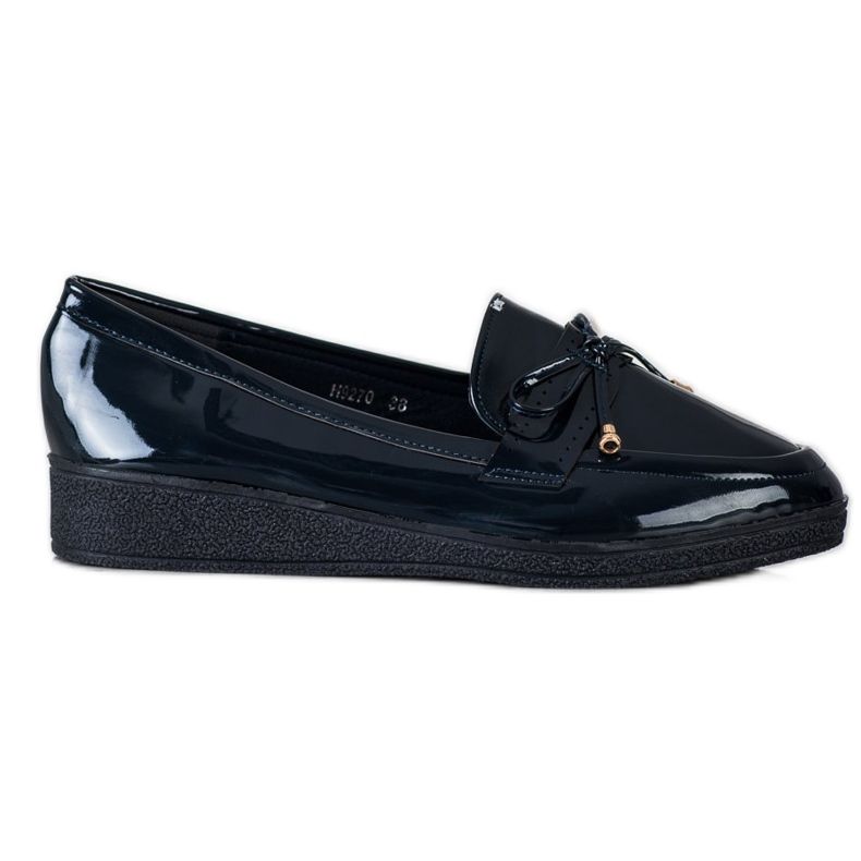SHELOVET Lacquered Loafers On The Platform navy blue