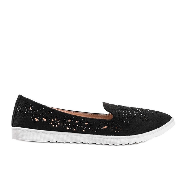 Black openwork loafers with Brianna cubic zirconia