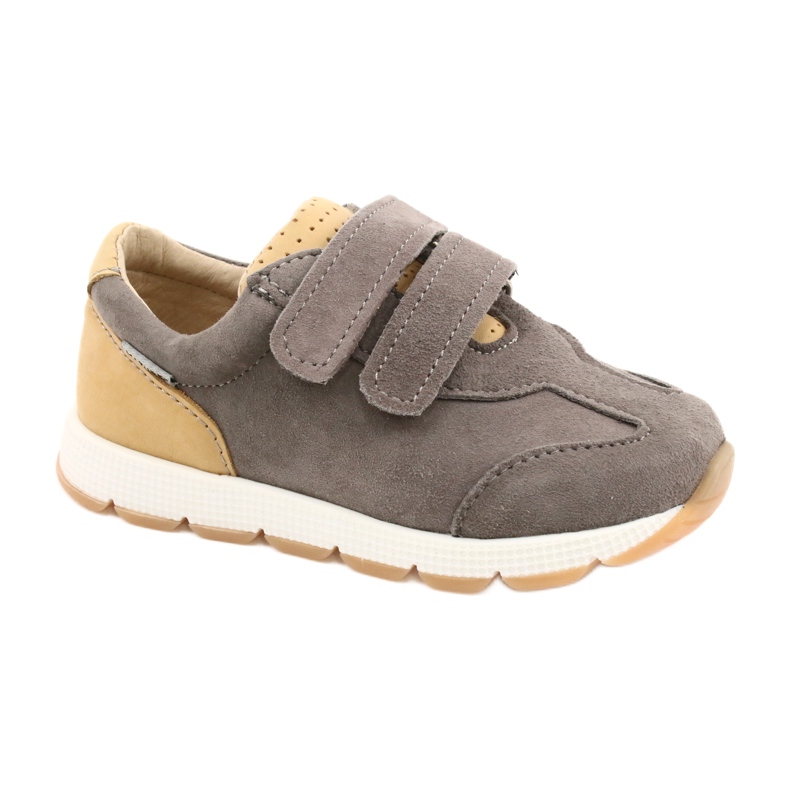Leather Boys Casual Shoes Mazurek 1362 Velcro brown yellow
