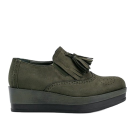 Green suede shoes on the Makenzie wedge