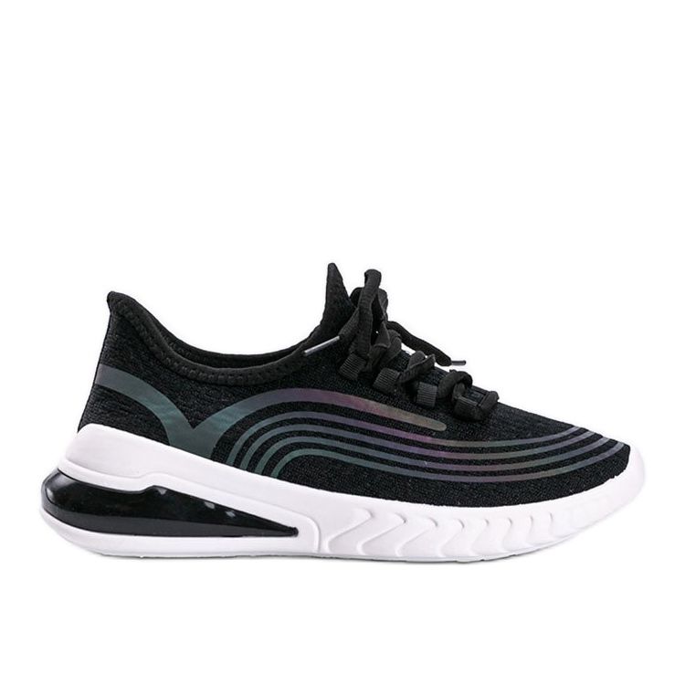 Black slip-on sneakers with a holographic Delaney pattern