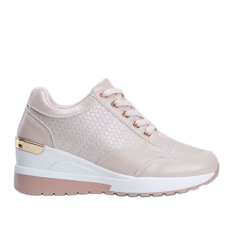 Pink shiny sneakers on the Mara wedge